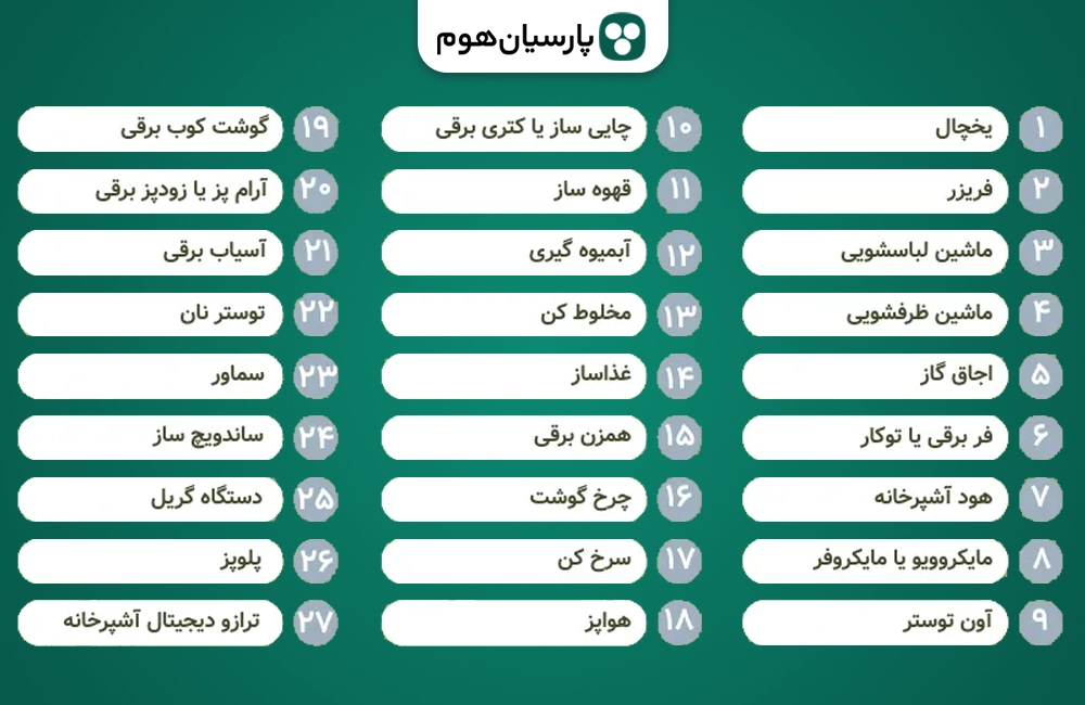 لیست اقلام ضروری جهیزیه عروس پارسیان هوم